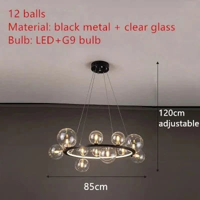 Lustre moderne à LED en Verre clair | Marco Lucetti 12 Balles-noir-1 / Lumière chaude