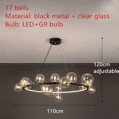 Lustre moderne à LED en Verre clair | Marco Lucetti 17 Boules-noir-1 / Lumière chaude