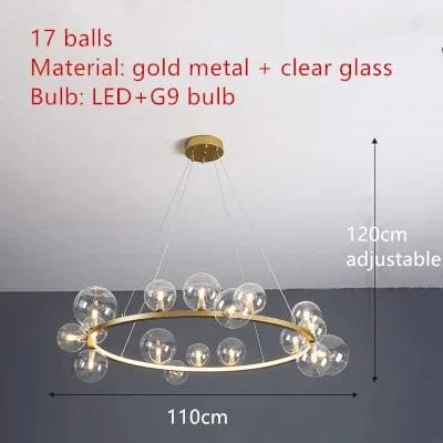 Lustre moderne à LED en Verre clair | Marco Lucetti 17 Boules-or-1 / Lumière chaude