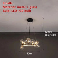 Lustre moderne à LED en Verre clair | Marco Lucetti 8 Boules-noir-1 / Lumière chaude