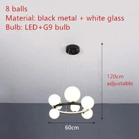 Lustre moderne à LED en Verre clair | Marco Lucetti 8 Boules-noir-2 / Lumière chaude