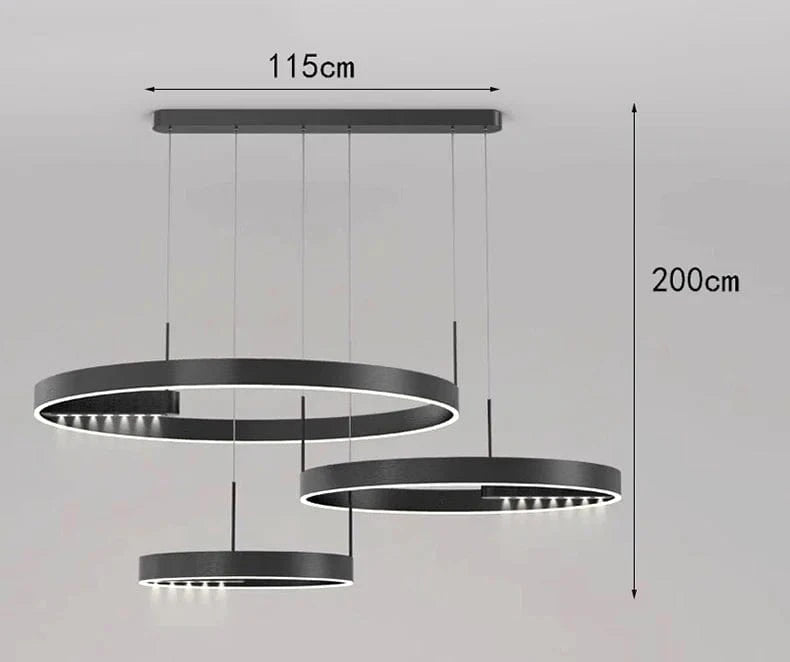 Lustre Moderne à LED pour Éclairage Intérieur | Marco Lucetti 3 anneaux noirs / Blanc froid