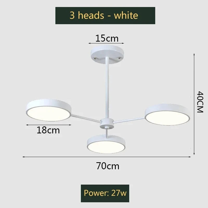 Lustre moderne à leds pour un éclairage nordique créatif intérieur. | Marco Lucetti 3 têtes blanches / 27-54W / Lumière tricolore | CHINE