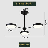 Lustre moderne à leds pour un éclairage nordique créatif intérieur. | Marco Lucetti 3 têtes noires / 27-54W / Lumière tricolore | CHINE