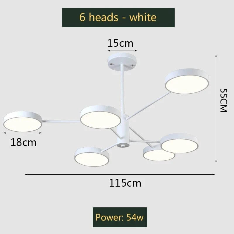 Lustre moderne à leds pour un éclairage nordique créatif intérieur. | Marco Lucetti 6 têtes blanches / 27-54W / Lumière tricolore | CHINE