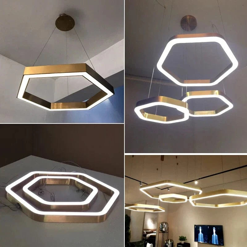 Lustre Moderne de Luxe Hexagone Design LED en Acier Inoxydable | Marco Lucetti