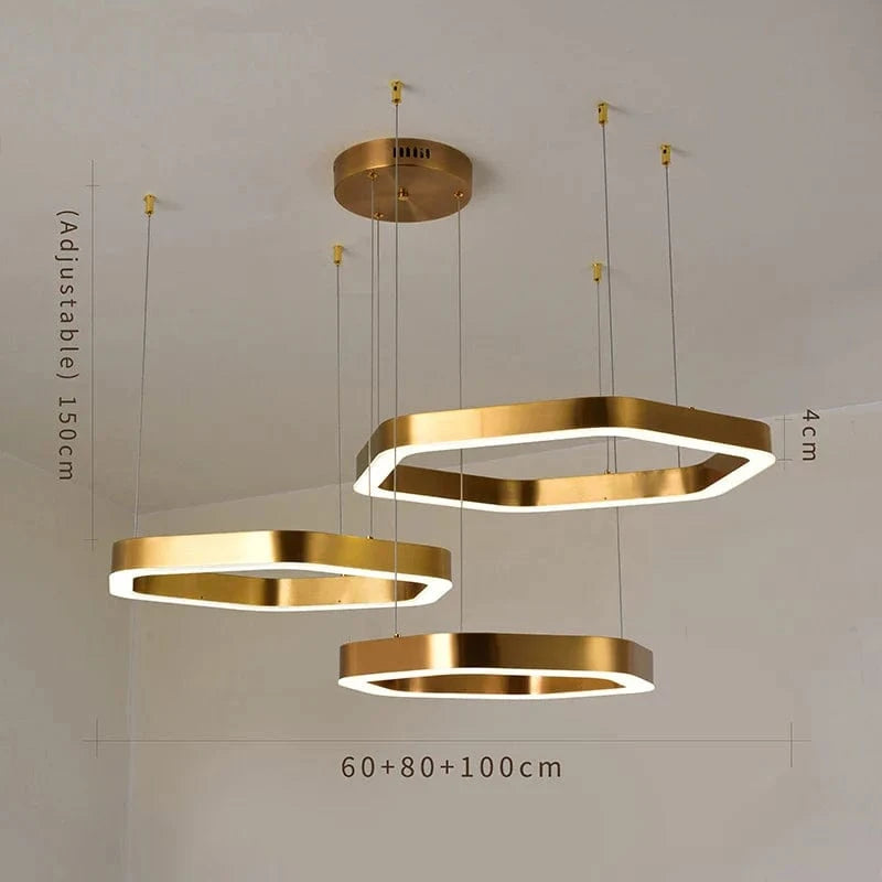 Lustre Moderne de Luxe Hexagone Design LED en Acier Inoxydable | Marco Lucetti Dia60 80 100CM / Lumière froide 6000K