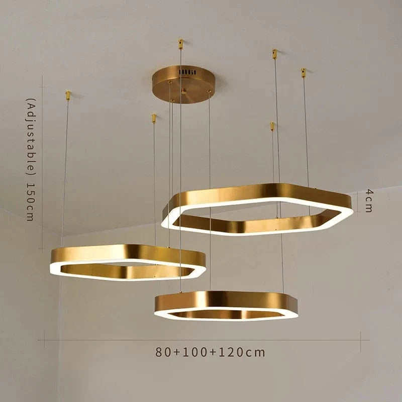 Lustre Moderne de Luxe Hexagone Design LED en Acier Inoxydable | Marco Lucetti Dia80 100 120CM / Lumière froide 6000K
