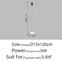 Lustre moderne de suspension de chevet luxe minimaliste | Marco Lucetti Style G D13x120cm / 3 couleurs sans télécommande