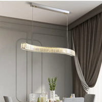 Lustre moderne en acier avec cristaux et lumières LED suspendues - Luxe Éclatant