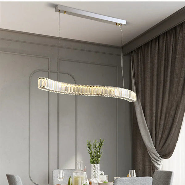 Lustre moderne en acier avec cristaux et lumières LED suspendues - Luxe Éclatant