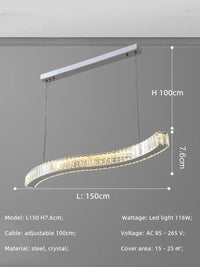 Lustre moderne en acier avec cristaux et lumières LED suspendues - Luxe Éclatant | Marco Lucetti L150cm 116W / Lumière chaude 3000K / Corps chromé