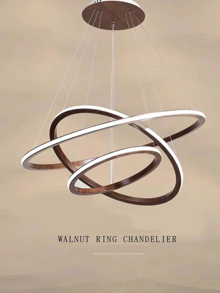 Lustre moderne en bois avec LED et anneau en noyer retro | Marco Lucetti