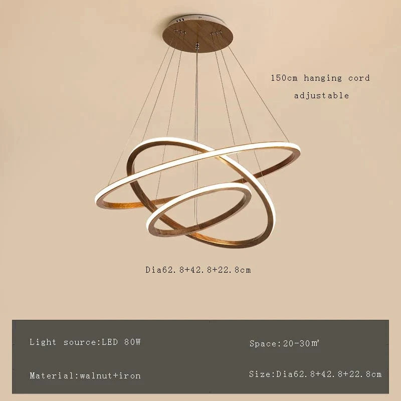 Lustre moderne en bois avec LED et anneau en noyer retro | Marco Lucetti 62 42 22cm / Lumière chaude