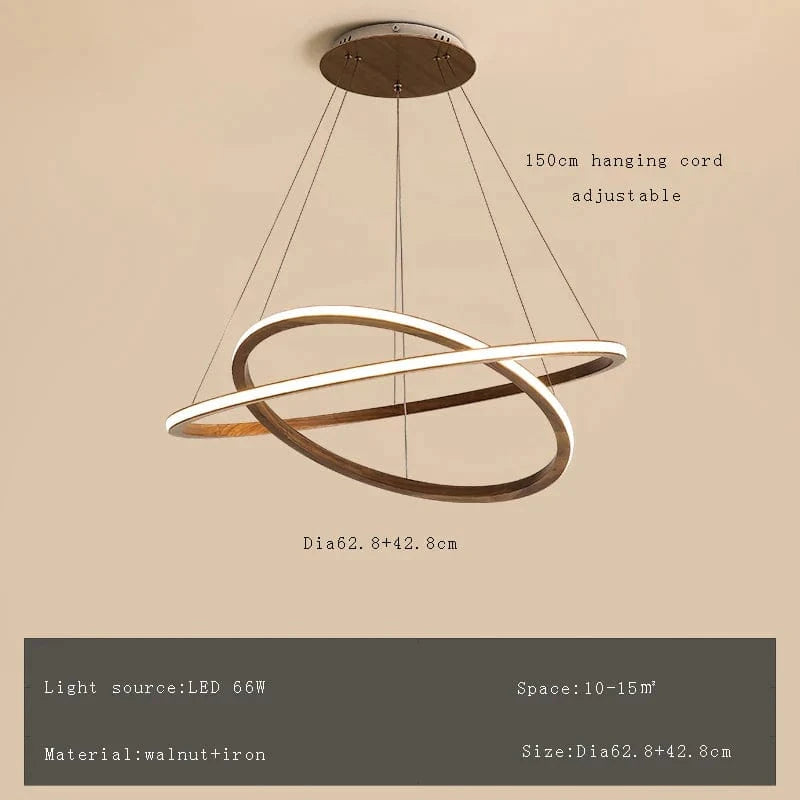 Lustre moderne en bois avec LED et anneau en noyer retro | Marco Lucetti 62 42cm / Lumière chaude