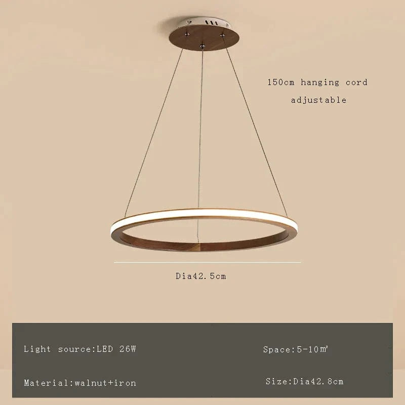 Lustre moderne en bois avec LED et anneau en noyer retro | Marco Lucetti Dia42cm / Lumière naturelle