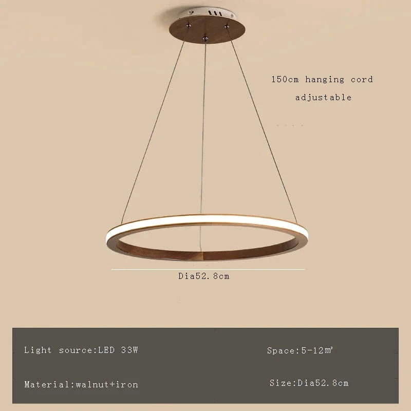 Lustre moderne en bois avec LED et anneau en noyer retro | Marco Lucetti Dia52cm / Lumière chaude