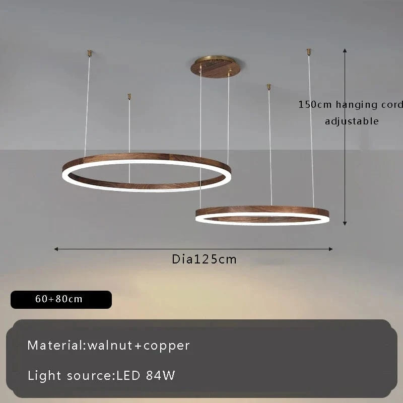 Lustre Moderne en Bois Massif avec Lumières LED de 2024 | Marco Lucetti 60 80cm / Or brillant / Dimmable