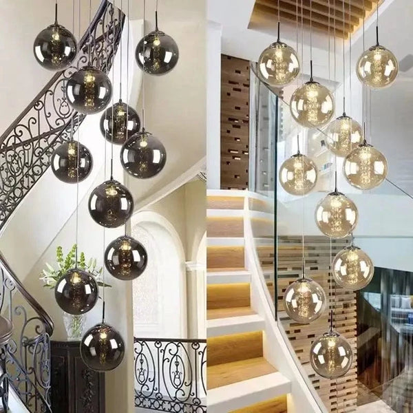 Lustre moderne en boule de verre en spirale G4 pour déco nordique de luxe | Marco Lucetti