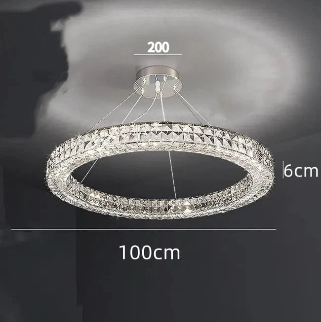 Lustre Moderne en Cristal à Deux Niveaux pour Décoration | Marco Lucetti Dia100cm H6CM / Corps chromé / Intensité variable à distance