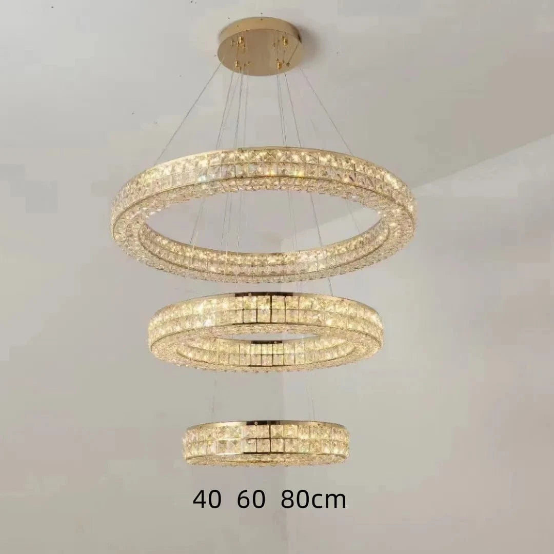 Lustre Moderne en Cristal à Deux Niveaux pour Décoration | Marco Lucetti Dia40 60 80cm H6CM 1 / Corps chromé / Intensité variable à distance