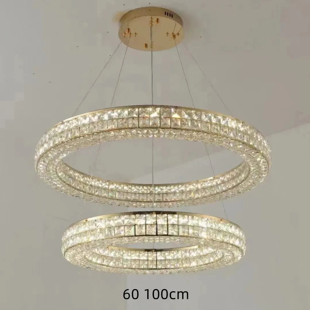 Lustre Moderne en Cristal à Deux Niveaux pour Décoration | Marco Lucetti Dia60 100cm H6CM / Corps chromé / Blanc chaud