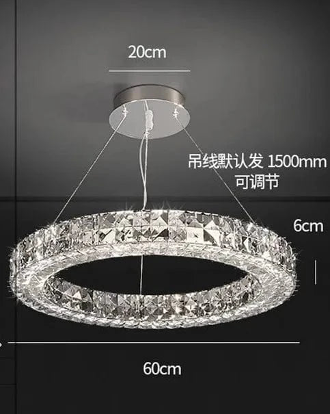 Lustre Moderne en Cristal à Deux Niveaux pour Décoration | Marco Lucetti Dia60cm H6CM / Corps chromé / Intensité variable à distance