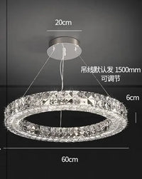 Lustre Moderne en Cristal à Deux Niveaux pour Décoration | Marco Lucetti Dia60cm H6CM / Corps chromé / Intensité variable à distance