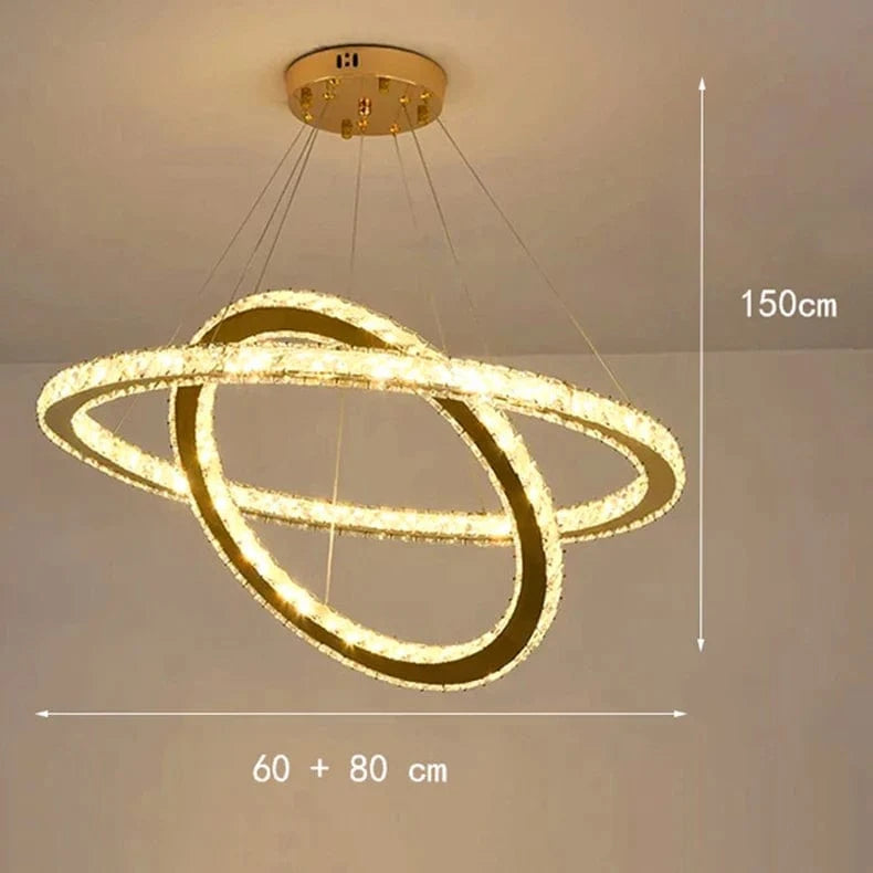 Lustre Moderne en Cristal avec Éclairage LED Intérieur Suspendu | Marco Lucetti 2 anneaux grands / Gradation à distance RC