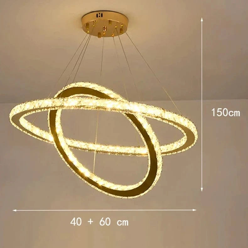 Lustre Moderne en Cristal avec Éclairage LED Intérieur Suspendu | Marco Lucetti 2 anneaux petits / Gradation à distance RC