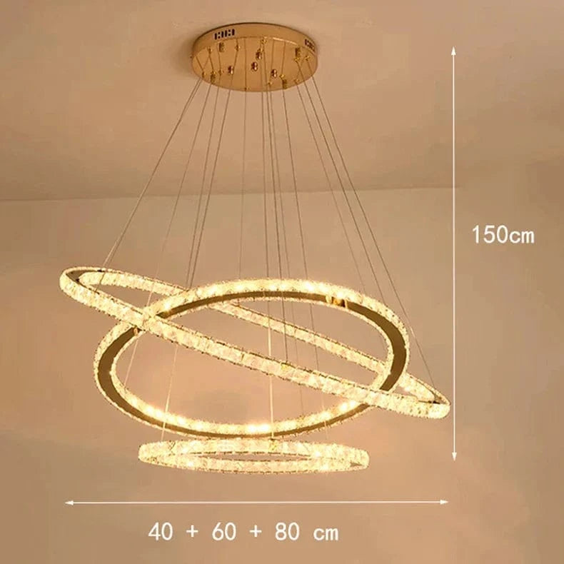 Lustre Moderne en Cristal avec Éclairage LED Intérieur Suspendu | Marco Lucetti 3 anneaux grands / Gradation à distance RC