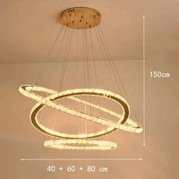 Lustre Moderne en Cristal avec Éclairage LED Intérieur Suspendu | Marco Lucetti 3 anneaux grands / Gradation à distance RC