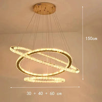 Lustre Moderne en Cristal avec Éclairage LED Intérieur Suspendu | Marco Lucetti 3 anneaux petits / Gradation à distance RC