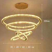 Lustre Moderne en Cristal avec Éclairage LED Intérieur Suspendu | Marco Lucetti 4 anneaux / Gradation à distance RC