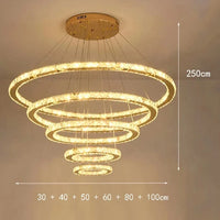 Lustre Moderne en Cristal avec Éclairage LED Intérieur Suspendu | Marco Lucetti 5 anneaux / Gradation à distance RC