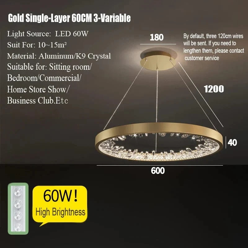 Lustre moderne en cristal avec éclairage LED pour villa de luxe | Marco Lucetti Or 60cm / Blanc froid