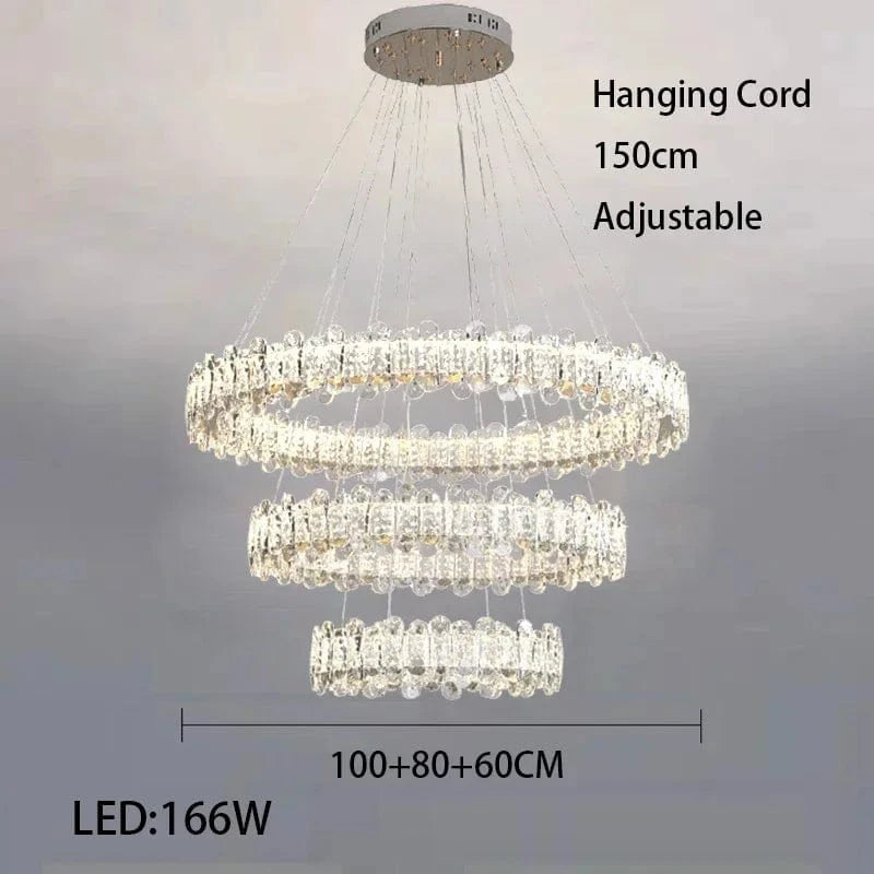Lustre moderne en cristal avec lampes LED pour une décoration sophistiquée | Marco Lucetti H 100-80-60cm / Chrome / 3 couleurs à intensité variable
