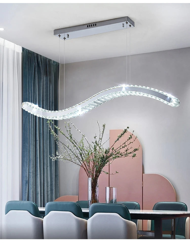 Lustre Moderne en Cristal et Acier Inoxydable - Longue Bande Luxueuse