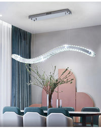 Lustre Moderne en Cristal et Acier Inoxydable - Longue Bande Luxueuse