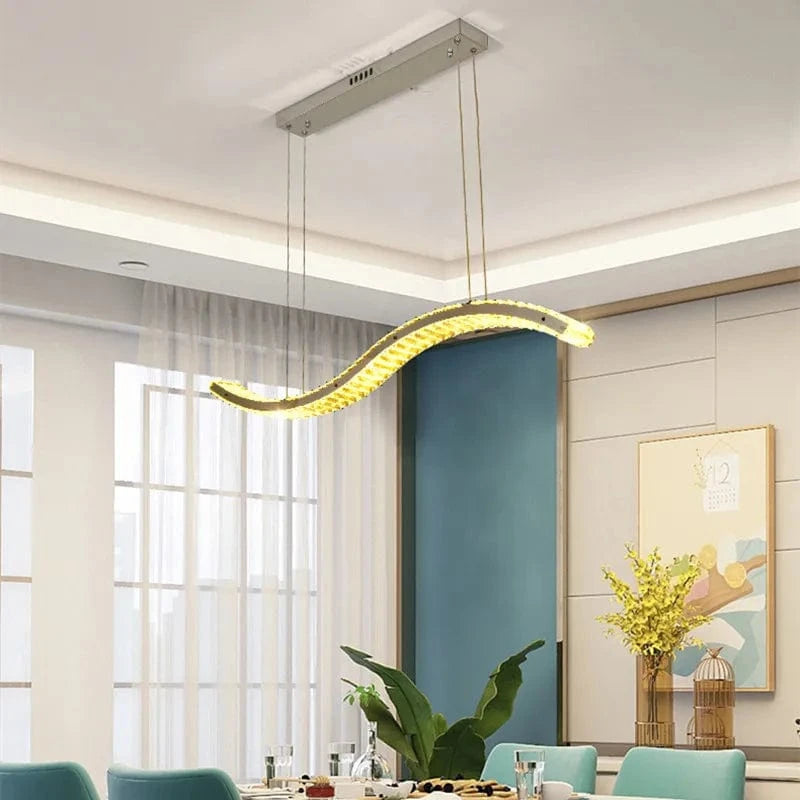 Lustre Moderne en Cristal et Acier Inoxydable - Longue Bande Luxueuse | Marco Lucetti