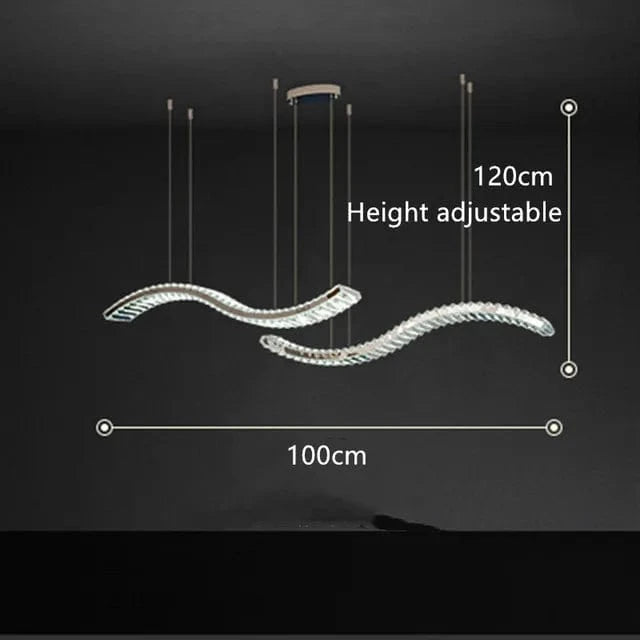 Lustre Moderne en Cristal et Acier Inoxydable - Longue Bande Luxueuse | Marco Lucetti L100CM-D / Corps de lampe doré / Changeable