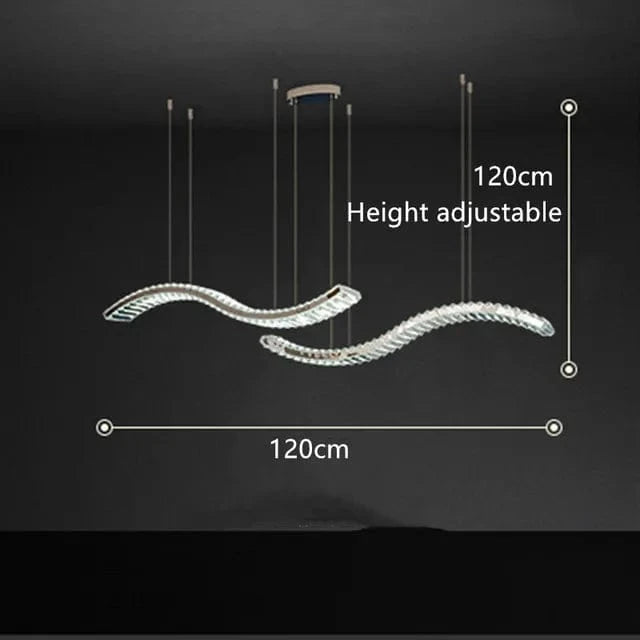 Lustre Moderne en Cristal et Acier Inoxydable - Longue Bande Luxueuse | Marco Lucetti L120CM-D / Corps de lampe argenté / Blanc chaud