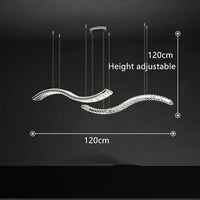 Lustre Moderne en Cristal et Acier Inoxydable - Longue Bande Luxueuse | Marco Lucetti L120CM-D / Corps de lampe argenté / Blanc chaud