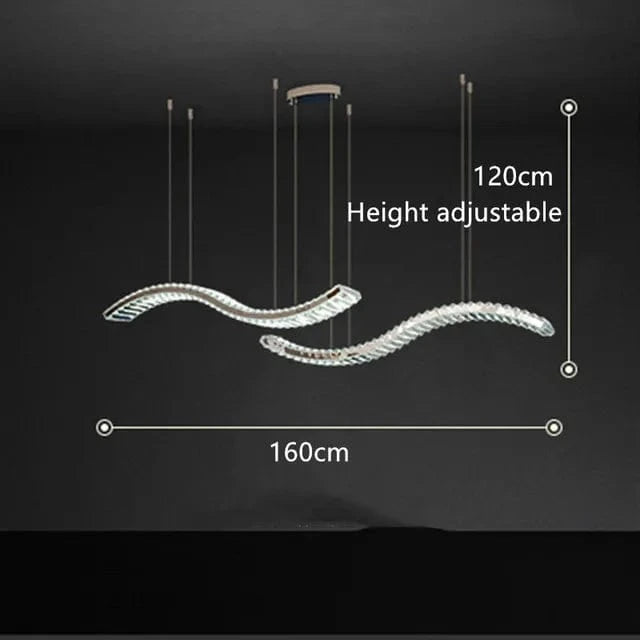 Lustre Moderne en Cristal et Acier Inoxydable - Longue Bande Luxueuse | Marco Lucetti L160CM-D / Corps de lampe doré / Changeable