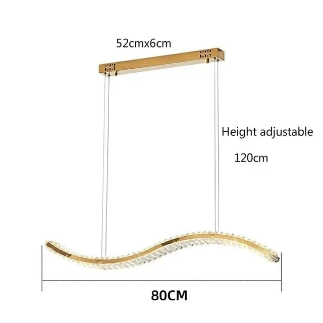 Lustre Moderne en Cristal et Acier Inoxydable - Longue Bande Luxueuse | Marco Lucetti L80CM / Corps de lampe argenté / Blanc chaud