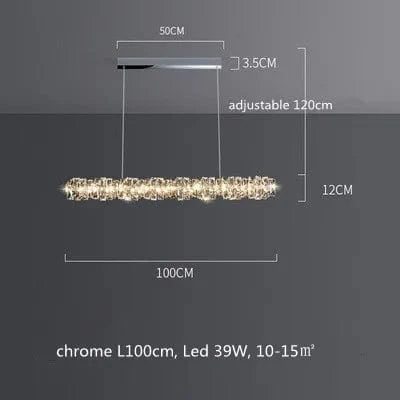 Lustre Moderne en Cristal K9 avec Suspension et Télécommande Dimmable | Marco Lucetti Chromé L100cm 39W / Lumière neutre 4200K