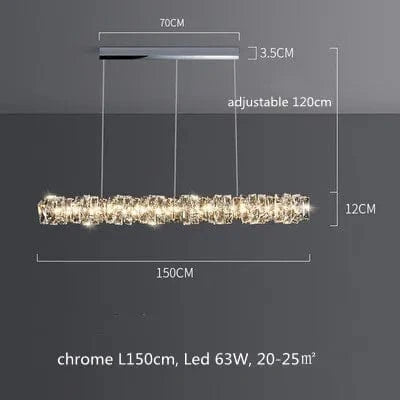 Lustre Moderne en Cristal K9 avec Suspension et Télécommande Dimmable | Marco Lucetti Chromé L150cm 63W / Lumière neutre 4200K