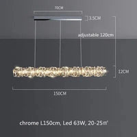 Lustre Moderne en Cristal K9 avec Suspension et Télécommande Dimmable | Marco Lucetti Chromé L150cm 63W / Lumière neutre 4200K