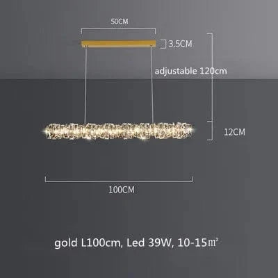 Lustre Moderne en Cristal K9 avec Suspension et Télécommande Dimmable | Marco Lucetti Or L100cm 39W / Lumière neutre 4200K