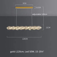 Lustre Moderne en Cristal K9 avec Suspension et Télécommande Dimmable | Marco Lucetti Or L120cm 50W / Lumière neutre 4200K